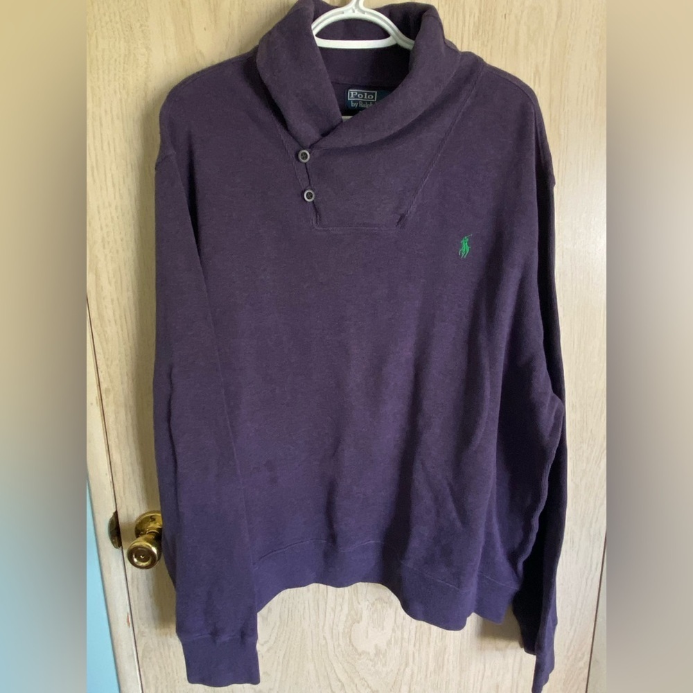 Polo Ralph Lauren Estate Shawl-Collar Sweater Purple Sz XXL 100% Cotton READ